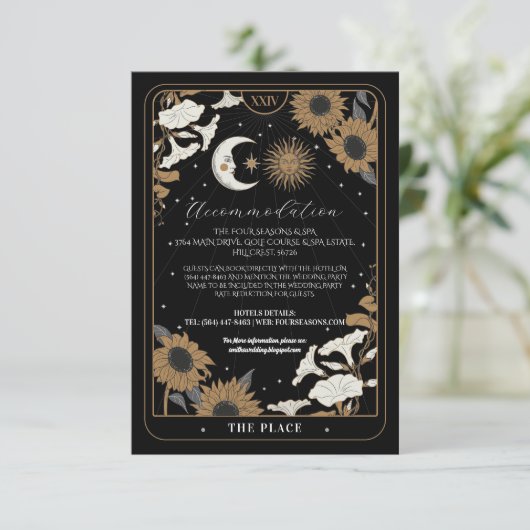 Tarot Sun Moon Gelijnde Accommodatie Trouwkaarten Informatiekaartje (Staand voorkant)