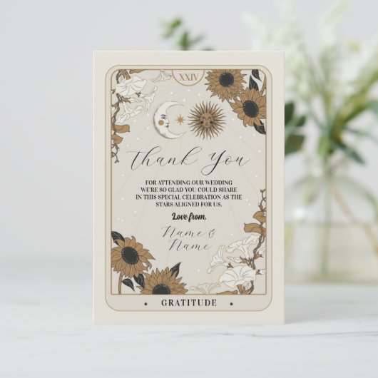 Tarot Sun Moon uitgelijnd Dank u trouwkaarten Informatiekaartje (Staand voorkant)