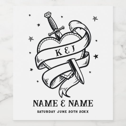 Tarot Trouwfles Etiketten Harten Traditioneel (Enkel label)