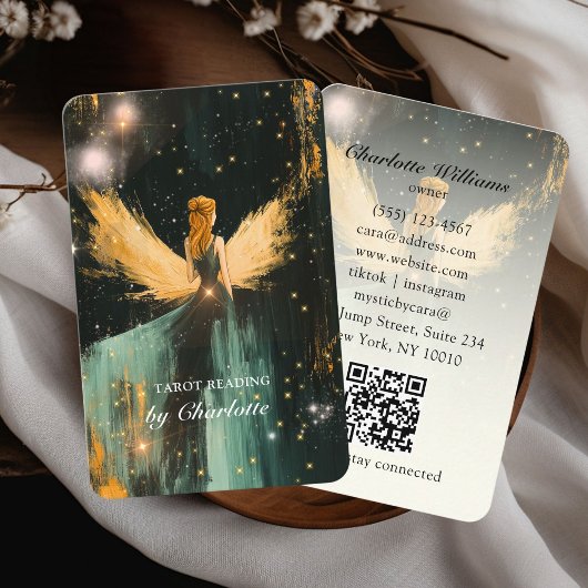 Tarot, Universe-Wings-Woman QR Code Visitekaartje
