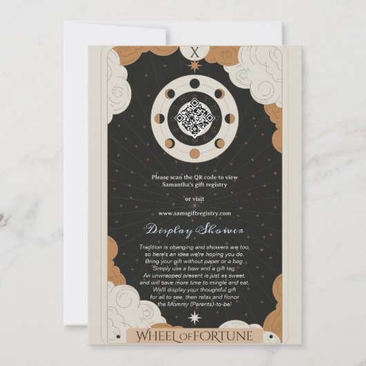 Tarot Wheel of Fortune Celestial Baby Shower Kaart (Achterkant)