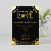 Tarot Zodiac teken Evil Eye zwart hemelse bruiloft Folie Uitnodiging (Staand Voorkant)