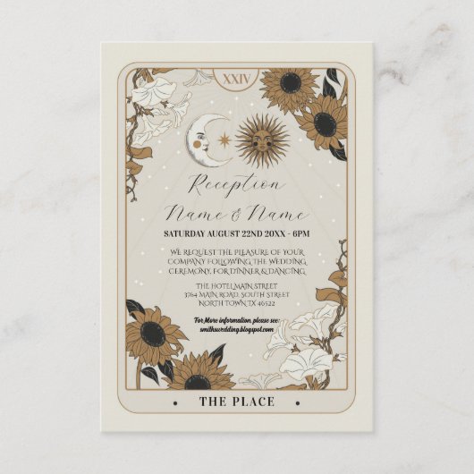 Tarot zon maan uitgelijnd ontvangst trouwkaarten informatiekaartje (Voorkant)