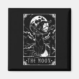 Tarotcard Crescent Moon and Black Cat Witch Pet H Magneet