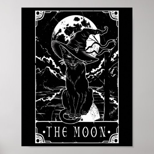 Tarotcard Crescent Moon and Black Cat Witch Pet H Poster (Voorkant)
