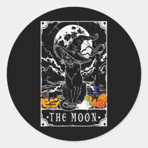 Tarotcard Crescent Moon and Black Cat Witch Pet H Ronde Sticker