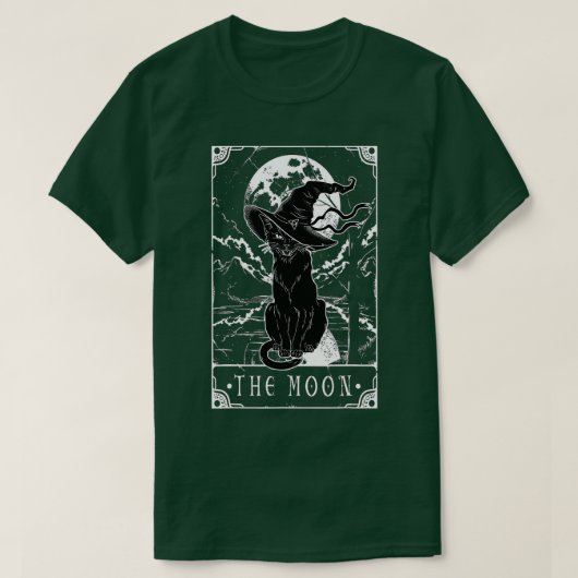 Tarotcard Crescent Moon and Black Cat Witch Pet H T-shirt (Design voorkant)