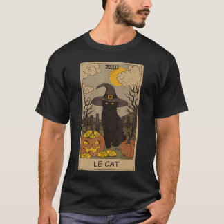 Tarotcard Crescent Moon and Black Cat Witch Pet H T-shirt