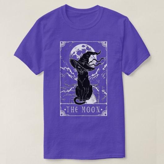 Tarotcard Crescent Moon and Black Cat Witch Pet H T-shirt (Design voorkant)