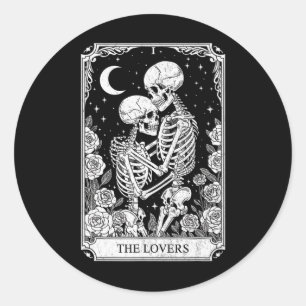 Tarotkaart De Geliefden Skelet Goth Halloween Heks Ronde Sticker