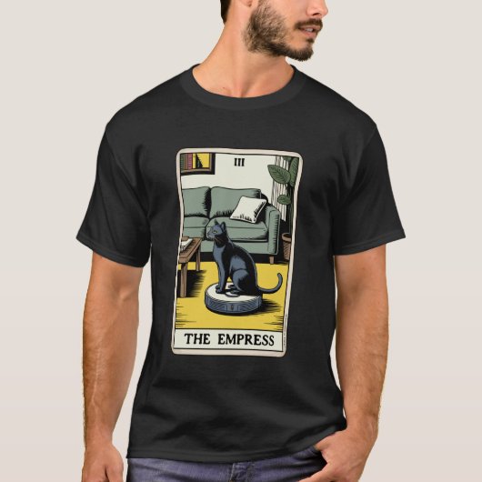 Tarotkaart De Keizerin Kat Op Robotstofzuiger T-shirt (Voorkant)