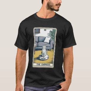 Tarotkaart De Keizerin Kat Op Robotstofzuiger T-shirt