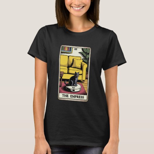 Tarotkaart De Keizerin Kat Op Robotstofzuiger T-shirt (Voorkant)