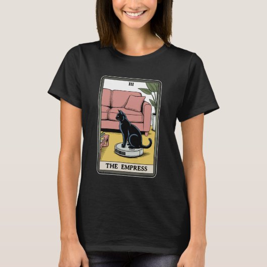 Tarotkaart De Keizerin Kat Op Robotstofzuiger T-shirt (Voorkant)