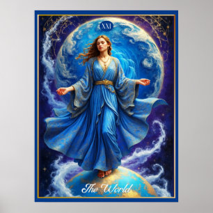 Tarotkaart, de Wereld, in diepblauw Poster