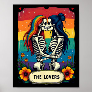 Tarotkaart Geliefden Lesbische Skeletafs Kussen  Poster