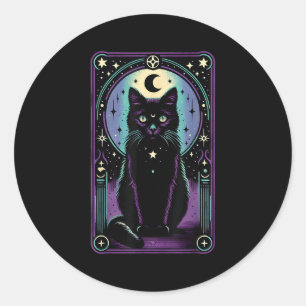 Tarotkaart Halve Maan Zwarte Kat Liefhebber Tarotk Ronde Sticker