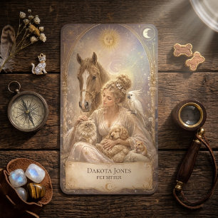 Tarotkaart Hemelse Vrouw Zon Maan Huisdier Oppasse Visitekaartje