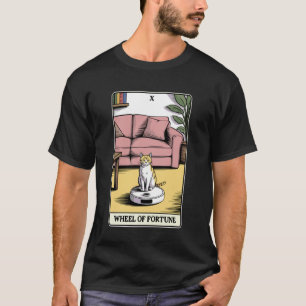 Tarotkaart Wiel van het Lot Kat Op Robot Stofzuige T-shirt