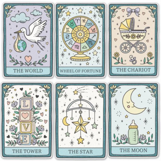 Tarotkaarten Baby Shower Stickers (Voorkant)
