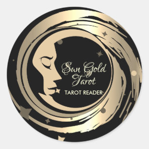 Tarotlezer Gouden Sterren Maan Ronde Sticker