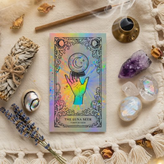 Tarotlezer | Holografische Hemelse Tarotlezer Visitekaartje