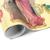 TAROTS, DAME VAN DE MAAN, BLOEMEN, ROZE ROZEN, gee Cadeaupapier (Rol Hoek)