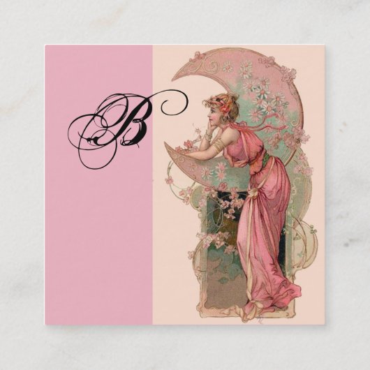 TAROTS, DAME VAN DE MAAN EN BLOEMEN ROZE monogram Vierkante Visitekaartje (Achterkant)