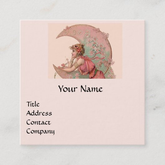 TAROTS, DAME VAN DE MAAN EN BLOEMEN ROZE monogram Vierkante Visitekaartje (Voorkant)