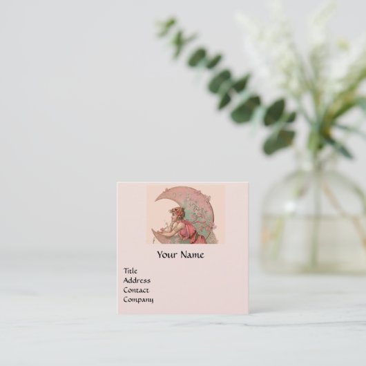 TAROTS, DAME VAN DE MAAN EN BLOEMEN ROZE monogram Vierkante Visitekaartje (Staand voorkant)
