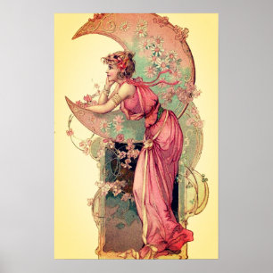 TAROTS / HET MEISJE VAN DE MAAN MET BLOEMEN Roze G Poster
