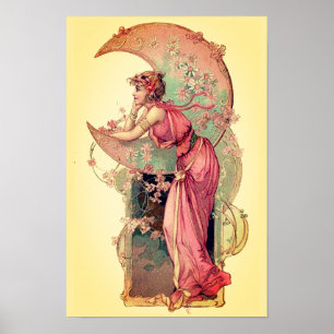 TAROTS / HET MEISJE VAN DE MAAN MET BLOEMEN Roze G Poster