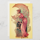 TAROTS/ LADY VAN DE MAAN MET BLOEMEN roze geel Briefpapier (Voorkant / Achterkant)