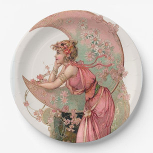 TAROTS/ MAANVROUW, BLOEMEN IN ROZE  PAPIEREN BORDJE