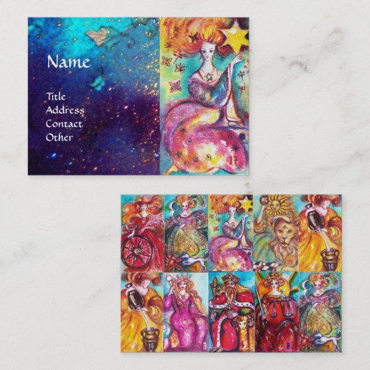 TAROTS VAN VERLOREN SCHADUWEN STER Maan, Zon, Rech Visitekaartje (Voorkant / Achterkant)