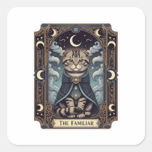 Tarotvouw – Schotse Vouw Kat Tarot Halloween Vierkante Sticker