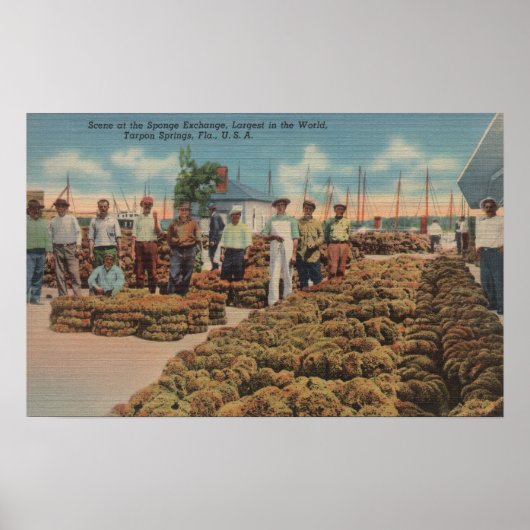 Tarpon Springs, FL - Scene of Sponge Exchange Poster (Voorkant)