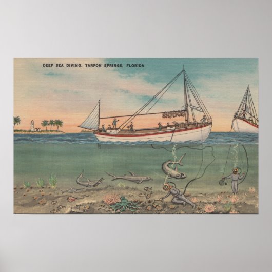 Tarpon Springs, FL - Uitzicht van Zee van Boat en Poster (Voorkant)