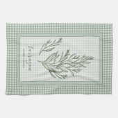 Tarragon Herb Kitchen Towel – Green Gingham Border Theedoek (Horizontaal)