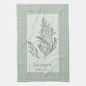 Tarragon Herb Kitchen Towel – Green Gingham Border Theedoek (Verticaal)