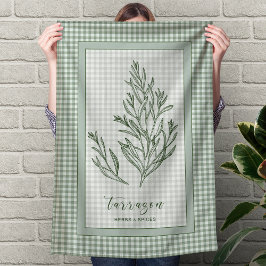 Tarragon Herb Kitchen Towel – Green Gingham Border Theedoek