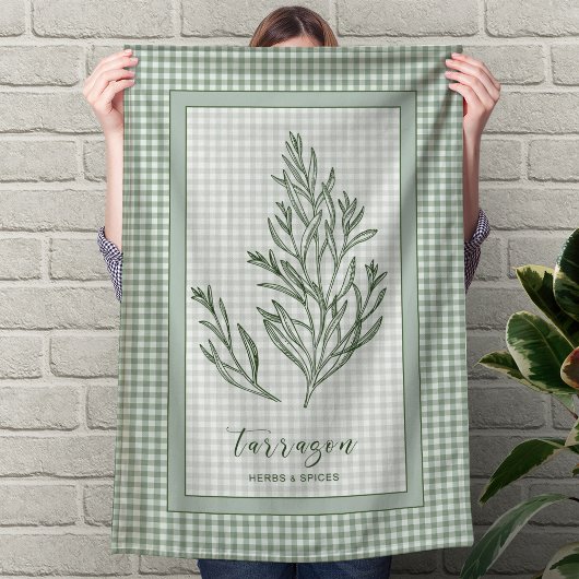 Tarragon Herb Kitchen Towel – Green Gingham Border Theedoek