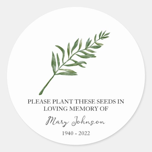 Tarragon Memorial Funeral Seed Packet Ronde Sticker (Voorkant)