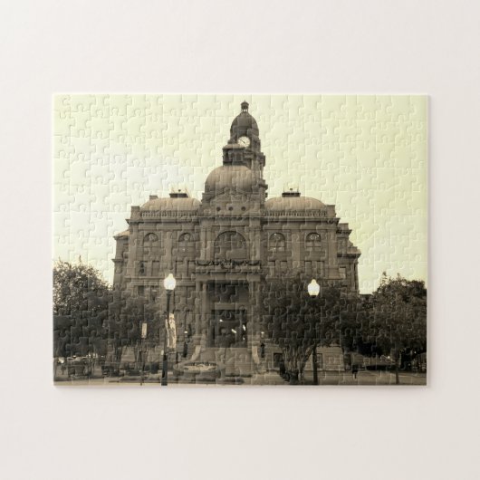 Tarrant County Courthouse Zuidwestzijde Zwart-Wit Legpuzzel (Horizontaal)