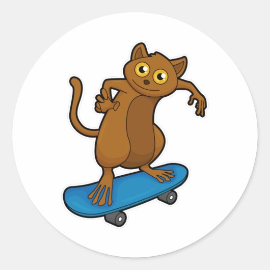 Tarsier als Skater met Skateboard Ronde Sticker (Voorkant)