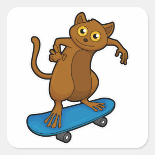 Tarsier als Skater met Skateboard Vierkante Sticker