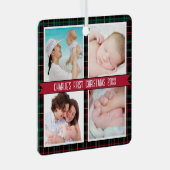 Tartan 4 Fotocollage Baby's Eerste Kerstmis Metalen Ornament (Voorkant Rechts)
