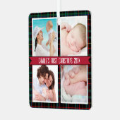 Tartan 4 Fotocollage Baby's Eerste Kerstmis Metalen Ornament (Voorkant links)