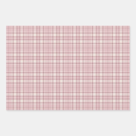 Tartan - Baby Roze met Cement Wit en Donkerroze Inpakpapier Vel (Voorkant 3)