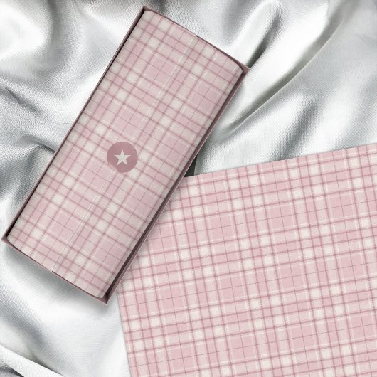 Tartan - Baby Roze met Cement Wit en Donkerroze Tissuepapier